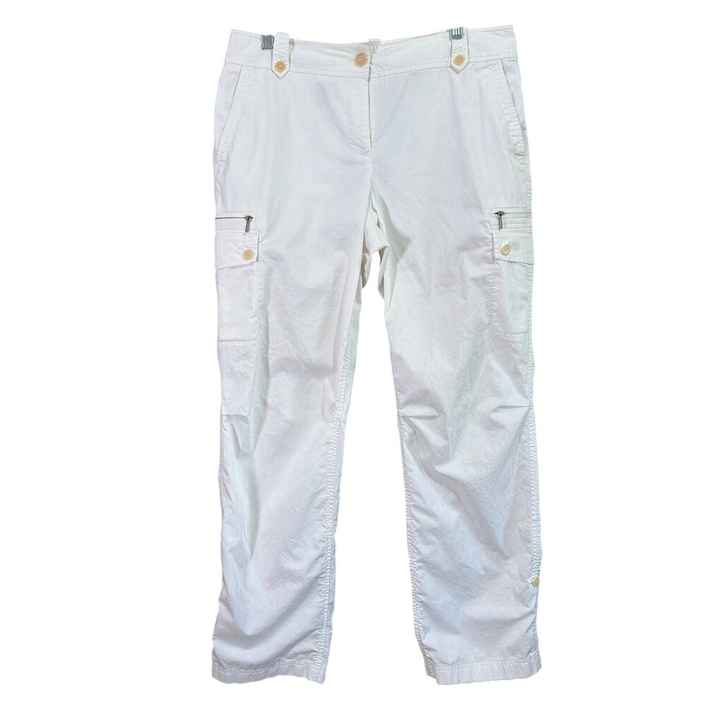 Talbots Womens Pants White Mid Rise Signature Zip Cargo Pockets Stretch 10